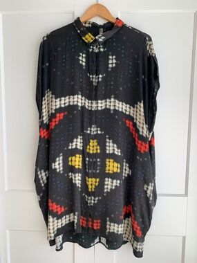 Elk 100% silk Retro Abstract Print Bat Sleeve Top Women's Size M